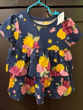 Garanimals Navy Floral Tiered Short Sleeve Tee with Yellow & Pink Blooms 4T